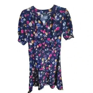 Lauren Ralph Lauren Black Label Floral Fit Flare Dress Tulip Sleeve Viscose